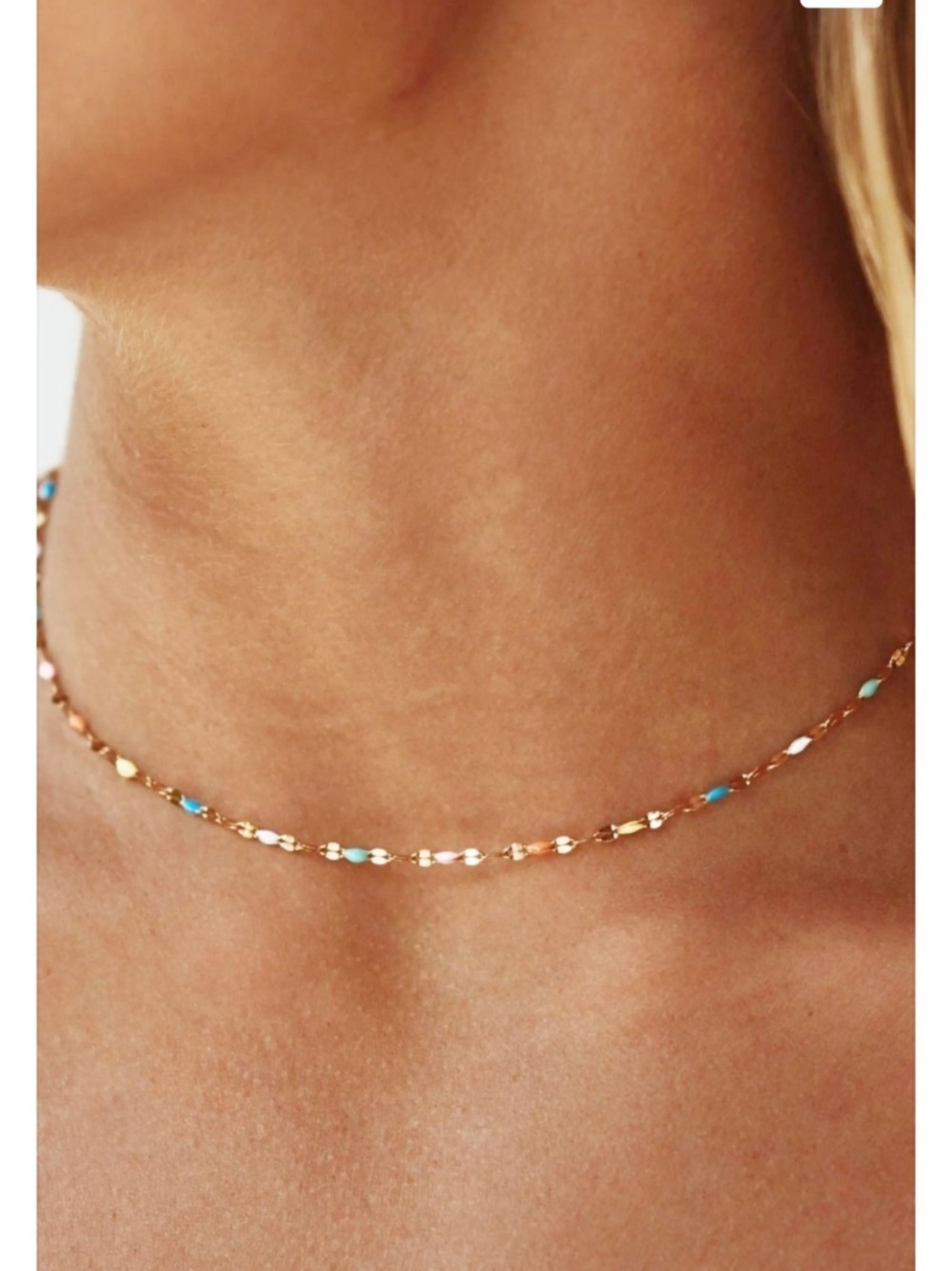 Atolea Rainbow Dainty Choker Necklace Gold Tone Adjustable Length